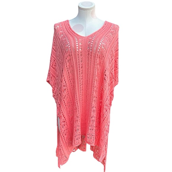 High Low Crochet Coral Swimsuit Coverup - one size - Picture 1 of 5